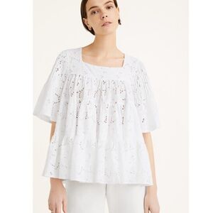 Merlette Brandt Eyelet Cotton Blouse White‎ XS